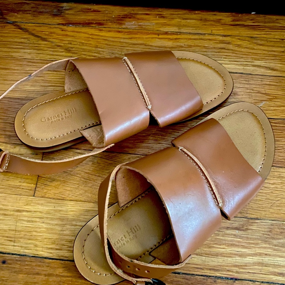 brown strap sandals, size 7, Garnet Hill